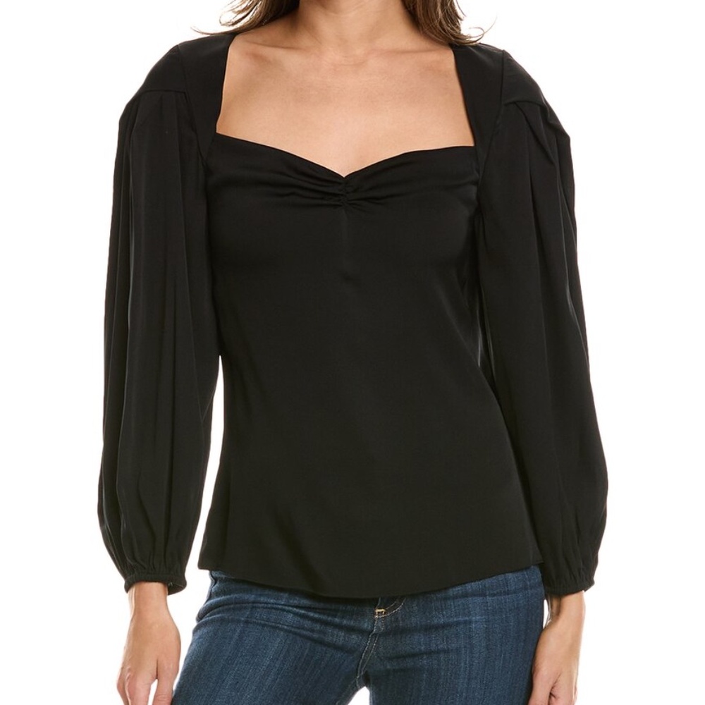 NWOT UNGARO Johanna Silk Stretch Blouse Elegant Black Long Sleeve Top
